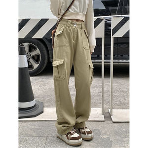 กางเกงยีนส์ทรงตรงเอวสูงไซส์ใหญ่สำหรับผู้หญิง กางเกงขายาวทรงหลวมสไตล์ย้อนยุค กางเกงยีนส์ทรงทำงานสีกรมท่า ฤดูใบไม้ผลิ 2024