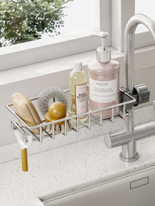 ชั้นวางก๊อกน้ำในห้องครัวชั้นวางอ่างล้างจานอ่างล้างผักชั้นวางระบายน้ำอ่างล้างจานสแตนเลสชั้นเก็บฟองน้ำตะกร้าแขวนผ้าเช็ดจาน