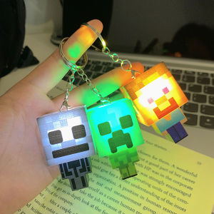 Glowing Night Light Keychain Toy Bag Pendant My World Building Block Character Childrens Toy Glow in the Dark Pendant
