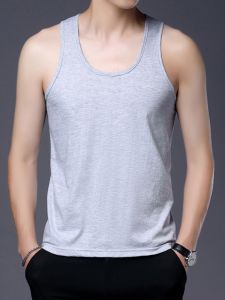 Men Vest Summer Loose Pure Cotton Hurdle Sling Casual Tank-Top plus Size Middle-Aged and Elderly Undershirt Pure Color