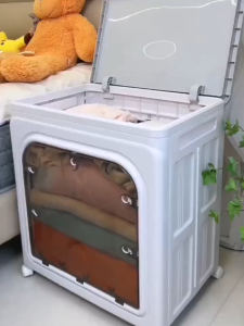 กล่องเก็บของ ดีไซน์ประตูคู่ กล่องเก็บของพับได้ มีล้อ กล่องเก็บของเก็บเสื้อผ้า ความจุใหญ่ พลาสติกแข็งแรง