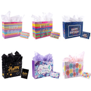 1pcs Large Happy Birthday Gift Bag with Tissue paper and Card Mermaid Birthday Anniversary Party Decorative Gift Wrap supplies
