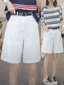 Shalldoer | White Work-style High-waist Loose Wide-leg Five-minute Jeans Shorts