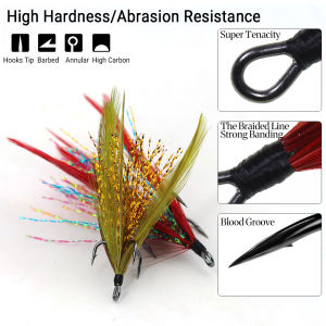 4PCS Feathered Treble Saltwater Fish Hook High Carbon Steel Barbed Fishing Hooks for Spinnerbait Crankbait Bass Lures