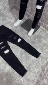 Quần jean nam cao cấp thiết kế khoá kéorách gối vá da chất vải bò co dãn mẫu mới chuẩn shop giá rẻ TANBEO_SHOP