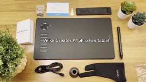 VEIKK A15PRO Graphics Drawing Tablet 16384 Pressure Sensitivity 10 x 6 inch Large work area Digital Drawing Pad with Battery-Free Passive Stylus 12 Hotkeys with a Scoll Wheel 4 color to choose