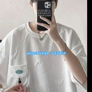 Áo Thun Tay Ngắn nam Màu Trơn in họa tiết Áo Thun Dáng Rộng thời trang phong cách hàn quốc mùa hè học sinh ulzzang fashion