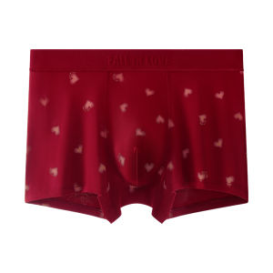 Mens Cotton Underwear Breathable Loose Fit Boxer Shorts Red Lucky Year Antimicrobial Comfortable Briefs for Wedding