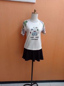 atasan kaos wanita cream gambar miffy M cewek blouse lengan pendek santai cute