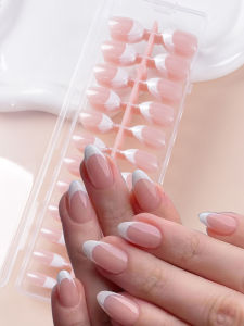 กดบนเล็บ 240 ชิ้นสั้นสแควร์เล็บฝรั่งเศสสีเรียบง่ายความคมชัดสนุกรูปแบบเล็บปลอม 1 แฟ้มและ 1 กาวเยลลี่กด