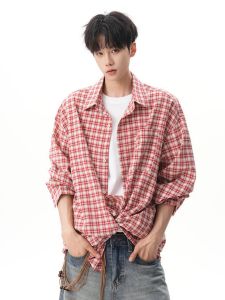 OULUDE | Dopamine Red Summer Casual Shirt Men Women Loose Fit