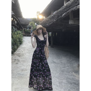 Black French Style Figure-flattering Long Dress