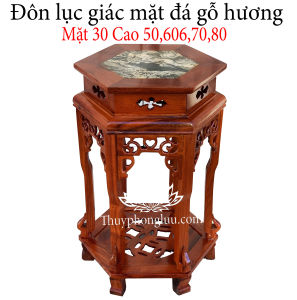Đôn chiện lục giác mặt đá kê phòng khách gỗ hương cao 50607080cm