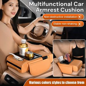 Multifunctional Car Armrest Cushion with Integrated Booster Auto Center Console Elbow Support Arm Pad With Cup Holder Side Storage Pockets