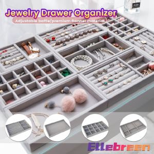 Stackable Jewelry Drawer Organizer Velvet Trays Showcase Holder Dresser Insert Divider Storage for Necklace Ring Earring