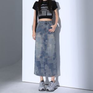 Váy Mini Denim Cạp Cao Cho Nữ Mùa Xuân 2025 Váy Midi Chữ a Một Bước Có Tay Áo Chần Bông Siêu Mỏng