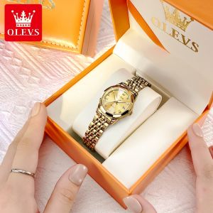 OLEVS Womens Watch Waterproof 2025 Original 100% Genuine High Quality Fallow Fashion Stainless Steel Watch Band Diamonds Luminous Date Quartz Watch