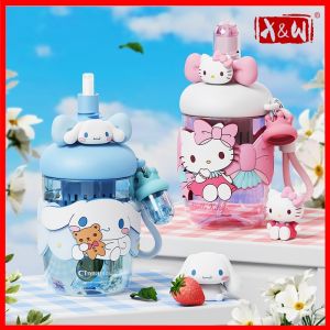 X&W 650ML Sanrio Theme Space Cup Tritan Straw Cup with Carrying Rope Waterbottle Melody Cinnamoroll Cup Portable Outdoor Use