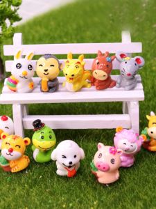 Adorable Mini Zodiac Animal Dolls Cartoon Style Succulent Plant Pots Desktop Cake Decorations Home Decorations Handmade Resin Crafts
