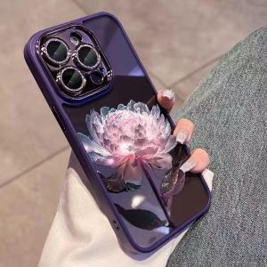 iPhone 14 Pro Max Case iPhone 13 Pro 12 Max Shockproof Phone Casing with Lens Film Lens rhinestone Ephemeral pattern suitable For Girls iPhone11ProMax