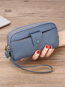 Genuine Leather Clutch Bag for Women New 2025 Double Layer Can Hold Mobile Phone Coin Wallet Long Mom Cowhide Chain Small Bag