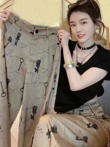 Summer 2023 High Waist Draped Thin Wide Leg Pants Loose Straight Loose Womens Pants Commute Style Polyester Fiber