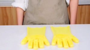 Silicone Dishwashing Gloves Rubber Scrubbing Gloves Sponge Cleaning Brush for Dishes Housework Kitchen Car and Pets-( 1 pair is 2pcs)