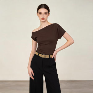 PIAOYA | Off-shoulder Cropped Short Sleeve T-shirt