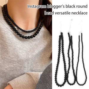 สร้อยคอโซ่ลูกปัดแก้วสีดำสำหรับผู้หญิง2024ใหม่สไตล์ร้อนแรงสร้อยคอลูกปัดหรูหราเบาโซ่ไหปลาร้า