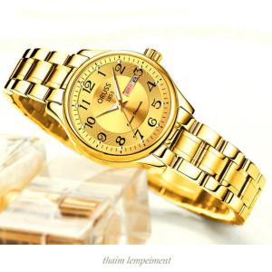 Swiss Brand High Quality ORUSS Womens Watch Luxurious Gold Strap Digital Dial Dual Calendar Waterproof Luminous Fully Automatic Movement Quartz Watch