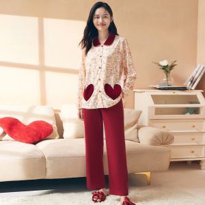 Bộ đồ ngủ cotton nữ LUNILAI thoải mái có áo dài tay và quần dài