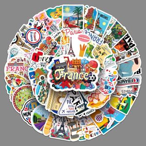 50-Pack France Themed Outdoor Travel Landmark Decorative Stickers for Water Cups And Luggage Cartoon Cross-Border Design