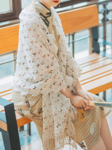 Lace Cheongsam Shawl Pure Cotton Cut Out Crochet Heavy Industry Tassel Pendant Daisy Retro Elegant Elegance Female Spring Summer Autumn