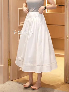 Elegant Gentle Spring Summer Midi Skirt Womens French Vintage High Waist A-Line Skirt Office Commute Style White Moonlight