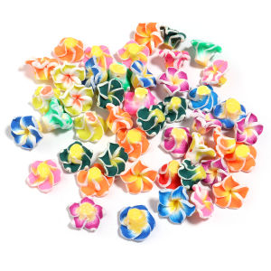 10pcs Polymer Flower Beads Mix Color 3 Sizes Plumeria Flower Loose Clay Beads for Jewelry Making DIY Earring Ornaments