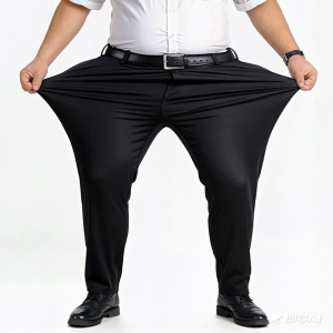 Mens Pants Fat Plus Size Loose Straight High Waist Elastic