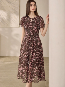 Roey s house | Floral Chiffon Summer Dress Elegant French Design Large Hem