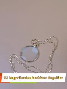 5X Magnifying Glass Pendant Necklace Magnifier Vintage Jewelry Loupe 42mm Glass Lens 45cm Chain for Ladies Elder Reading Lupa