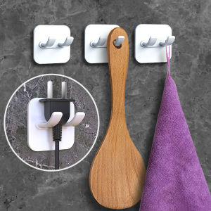 1/5Pcs Home Wall Hanging Plug Storage Hooks Nail-Free Self Adhesive Plug Hook Bathroom Kitchen Storage Hook Wall-mounted hook for hanging Wires Towels Keys Kitchen and Bathroom Organizers