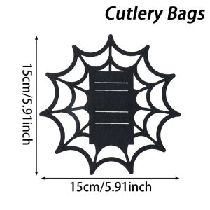 6/12pcs Halloween felt knife and fork bag spider web bat shaped Halloween party table decoration knife and fork storage set