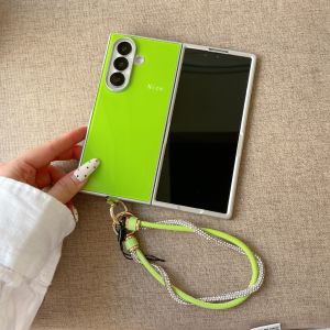 Silver Frame Simple Solid Color Mobile Phone Case with Hand Rope for Samsung Z Fold 8 7 6 5 4 - Protective Cover
