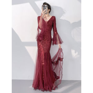 Rose Gold Evening Dress Long Sleeve Mermaid