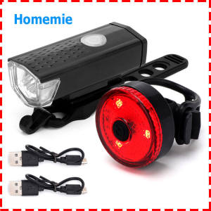 USB Rechargeable Waterproof Bikes Front Light Rear Lamp Night Ridding Warning