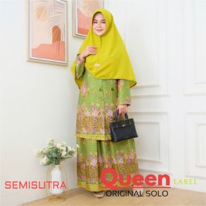 Seragam Muslimat Semisutra Setelan Atas Bawah dengan Variasi Jilbab Terpisah Ada Alpukad Lime dan Stabilo