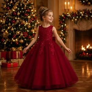 New Flower Girl Dress Dressed Up for Birthday Party Evening Dress Suitable for 4-12 Years Old Tulle Lace Dress for Kids Girl
