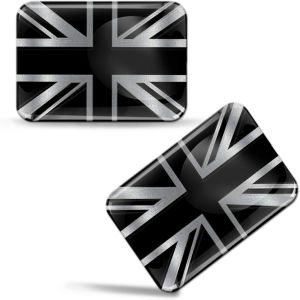 2 x 3D Domed Silicone Stickers Decals UK United Kingdom Union Jack Great Britain Flag Car Motorcycle Helmet Black Silver