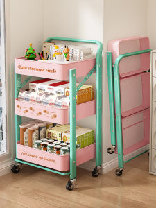 Dopamine Multi-layer Foldable Mobile Bookshelf Kitchen Bedroom Small Cart Storage Rack Metal Strong Load-bearing No Installation