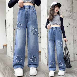 Jeans for Kids Girls 7-16 Years Old Wide Leg Trousers Korean Style Soft Denim Baggy Pants Aesthetic Pants for Girls New Style Fashion Casual Pants Childrens 130-160CM