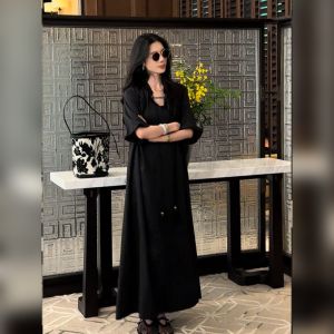 YUFUQING | French Style Loose Fit V-Neck Short Sleeve Long Dress Womens Summer New Casual High Waist A-Line Skirt Polyester Fiber