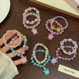 Adorable Turtle Bracelet for Girls Baby Decorative Double Layer Princess Style Gift Childrens Fashion Accessories Handmade Beads